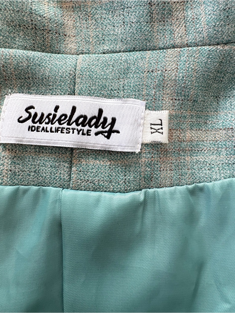 Susielady Vintage Best Mint Plaid Double-Breasted Pantsuit and Jacket - Picture 6 of 14